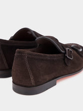Santoni Dark Brown Suede Double-Buckle Loafers