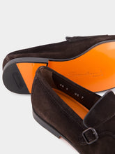 Santoni Dark Brown Suede Double-Buckle Loafers