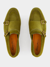 Santoni Olive Suede Monk Strap Loafers