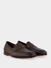 Santoni Brown Calf Leather Carlo Loafers