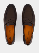 Santoni Brown Calf Leather Carlo Loafers