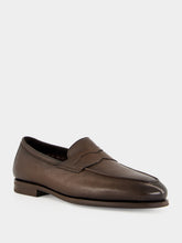 Santoni Brown Carlo Leather Penny Loafers