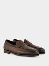 Santoni Brown Carlo Leather Penny Loafers