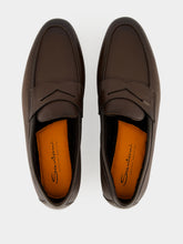 Santoni Brown Carlo Leather Penny Loafers