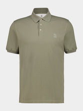 Brunello Cucinelli Khaki Cotton Piqué Logo Polo Shirt