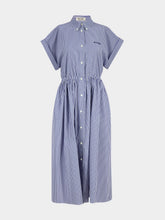 Miu Miu Blue Striped Poplin Midi Shirt Dress