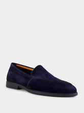 Santoni Blue Suede Calf Leather Loafers