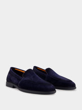 Santoni Blue Suede Calf Leather Loafers