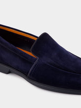 Santoni Blue Suede Calf Leather Loafers
