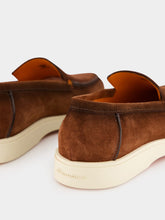 Santoni Brown Almond-Toe Suede Loafers