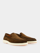 Santoni Dark Brown Suede Loafers with Rubber Sole