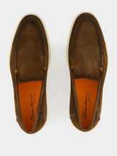 Santoni Dark Brown Suede Loafers with Rubber Sole