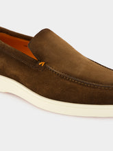 Santoni Dark Brown Suede Loafers with Rubber Sole