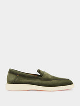 Santoni Green Penny Suede Loafers
