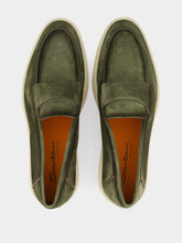 Santoni Green Penny Suede Loafers