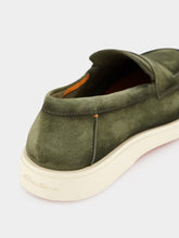 Santoni Green Penny Suede Loafers