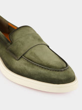 Santoni Green Penny Suede Loafers