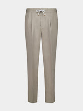 Brunello Cucinelli Khaki Green Linen Cotton Drawstring Trousers