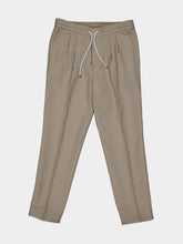 Brunello Cucinelli Khaki Green Linen Cotton Drawstring Trousers