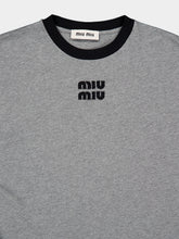 Miu Miu Gray and Black Cotton Jersey Long-Sleeve T-Shirt