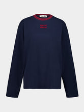 Miu Miu Navy Blue Cotton Pullover with Contrast Collar