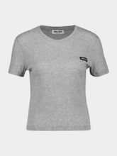 Miu Miu Grey Ribbed Jersey Logo T-Shirt