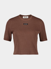 Miu Miu Brown Embroidered Cotton T-Shirt