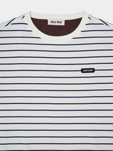 Miu Miu White, Blue and Cacao Striped Cotton T-Shirt