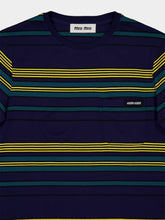 Miu Miu Blue and Green Striped Jersey T-Shirt