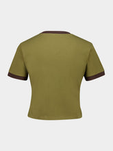 Miu Miu Military Green Cotton Pullover with Cocoa Contrast Trim