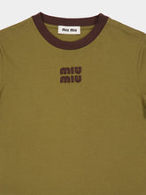 Miu Miu Military Green Cotton Pullover with Cocoa Contrast Trim