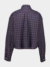 Miu Miu Blue and Cacao Embroidered Cotton Check Shirt