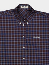 Miu Miu Blue and Cacao Embroidered Cotton Check Shirt