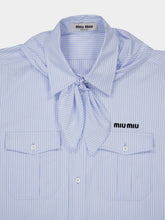 Miu Miu Blue Oversized Bow Neck Cotton Shirt