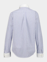 Miu Miu Light Blue Striped Cotton Poplin Shirt with Contrast Collar