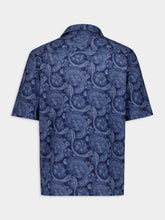 Brunello Cucinelli Marine Paisley Linen Camp Collar Shirt