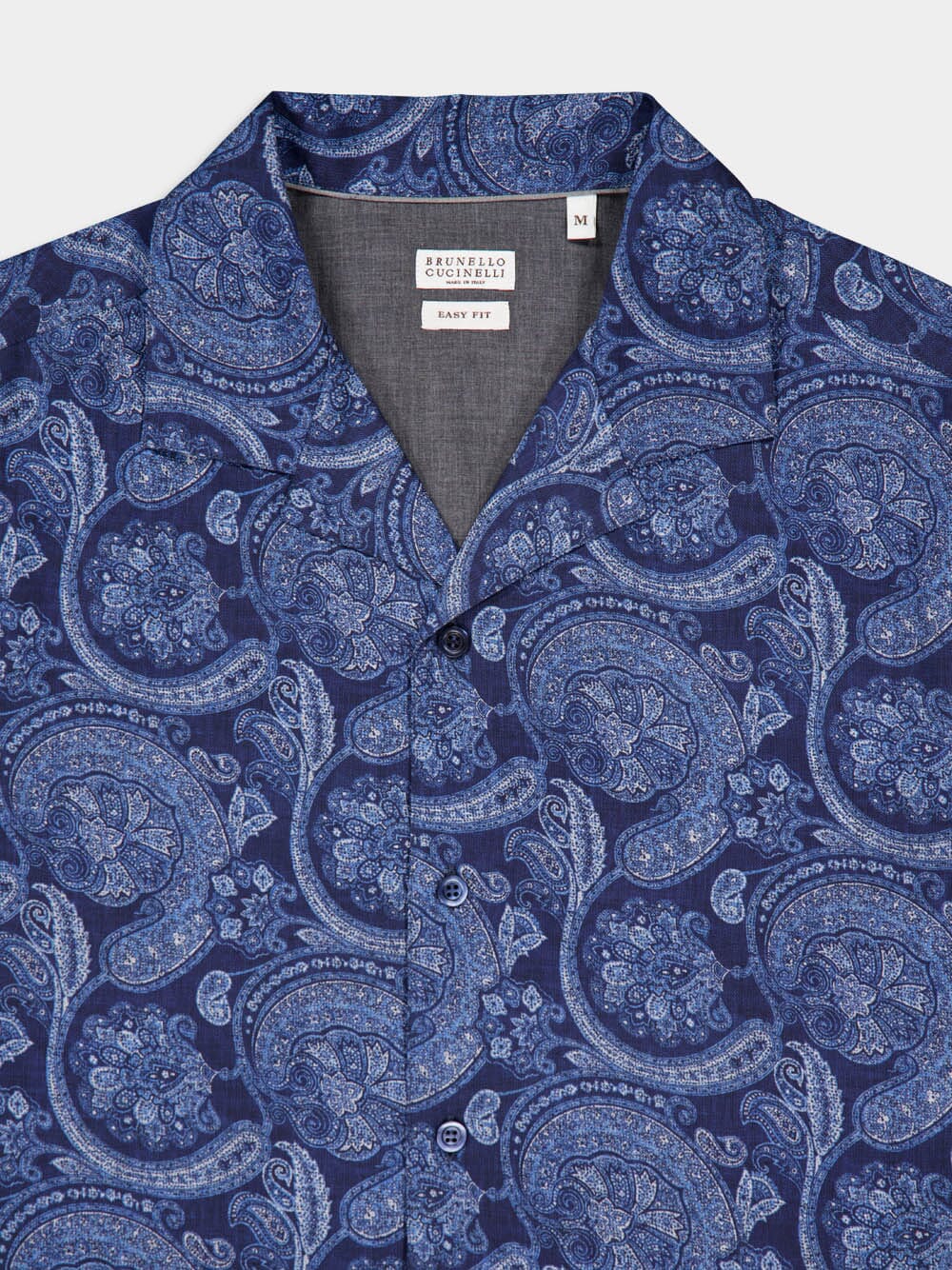 Marine Paisley Linen Camp Collar Shirt