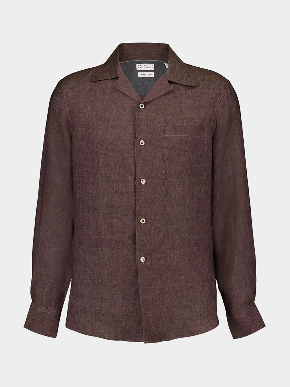 Brown Linen Button-Up Shirt