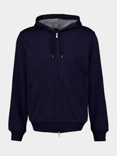 Brunello Cucinelli Cobalt Cashmere and Silk Blend Zip Hooded Sweatshirt
