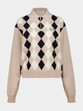 Miu Miu Beige Argyle Cashmere Polo Sweater