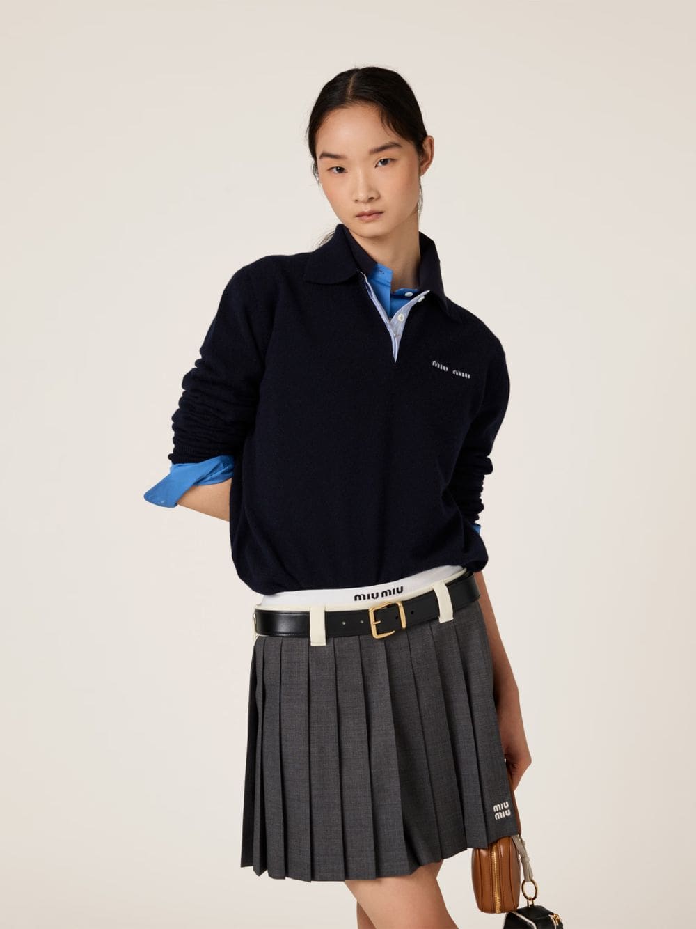 Navy Cashmere Polo Sweater