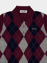 Miu Miu Burgundy Argyle Wool Polo Shirt