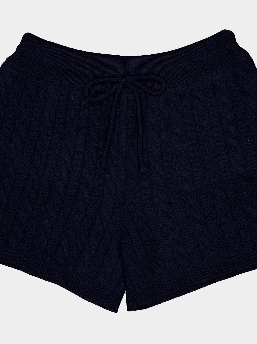 Navy Blue Cashmere Cable-Knit Shorts