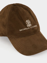 Brunello Cucinelli Brown Suede Baseball Cap with Embroidered Logo