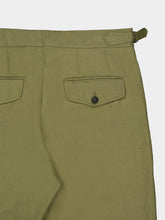 Bode Olive Lightweight Linen Side-Buckle Trousers