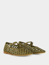 Le Monde Beryl Khaki Woven Leather Mary Jane Flats