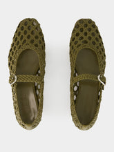 Le Monde Beryl Khaki Woven Leather Mary Jane Flats