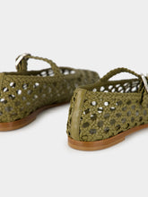 Le Monde Beryl Khaki Woven Leather Mary Jane Flats