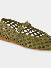 Le Monde Beryl Khaki Woven Leather Mary Jane Flats