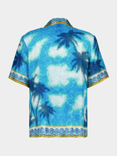 Casablanca Turquoise Blue Caustics Emblem Silk Shirt
